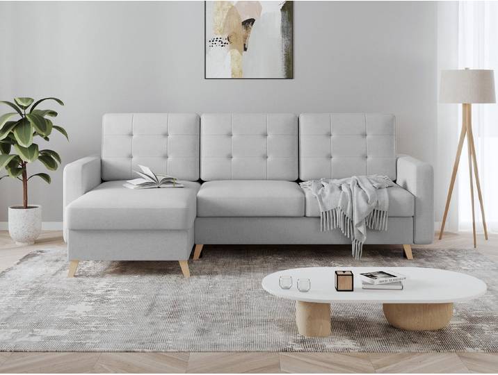 Beautysofa Ecksofa VINCI mit Schlaffunktion und Bettkasten – universell L/R montierbar, universell montierbar, Sofa mit Bonellfederkern und Wellenunterfederung