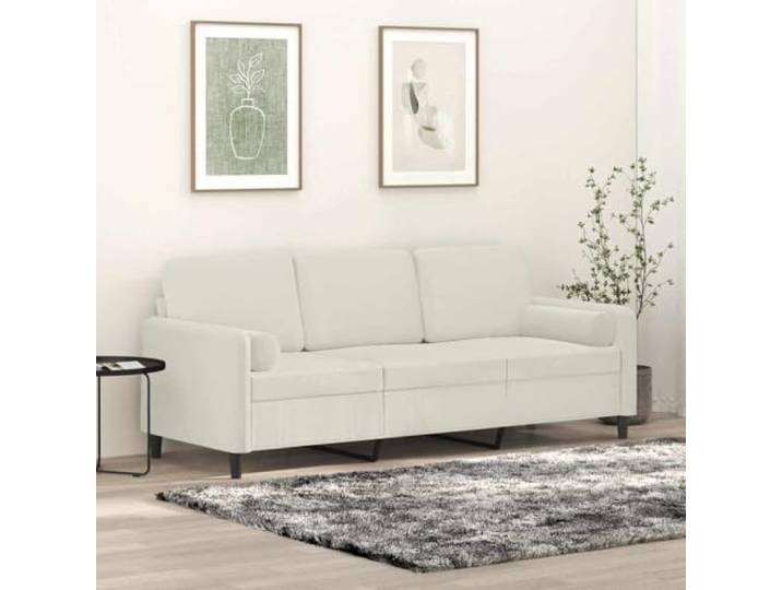 HEFZGDB Modernes 3-Sitzer-Sofa Creme 180 cm Samtstoff mit Zierkissen – Weiches Velours Sofa mit Metallgestell, Abnehmbare Bezüge und Dicke Polsterung für Wohnzimmer Komfort