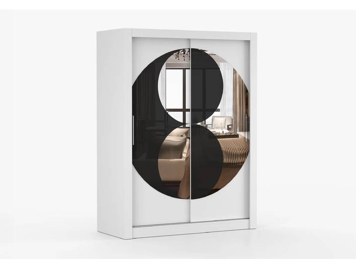 Schwebetürenschrank CHANDU 150 cm Weiß Weiß + Spiegel