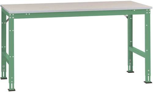 Manuflex AU6101.6011 Arbeits-Anbautisch UNIVERSAL Standard mit Melaminplatte, BxTxH = 1750 x 1200 x 760-870mm Resedagrün