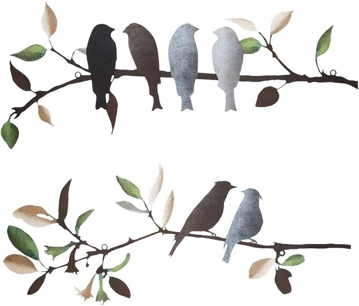 INF Eisen-Baumast Vogel-Wanddekoration – Minimalistische grüne Metall-Vogel-Wandkunst für Schlafzimmer und Arbeitszimmer, 40cm