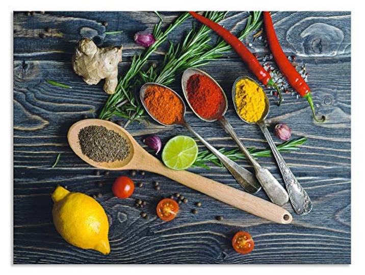 ARTland Spritzschutz Küchenrückwand aus Alu für Küche Herd Spüle 80x60 cm (BxH) mit Motiv Essen Lebensmittel Gewürze Kräuter Chili Chilischote H9KD