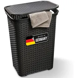 Novaliv Rattan Wäschekorb mit Deckel 60L Schwarz , Wäschebox Wäscheeimer Wäschebehälter modern für Bad Wäsche Schmutzwäsche , Wäschekörbe Schmutzwäschebehälter Wäschetonne Sammler Korb Box