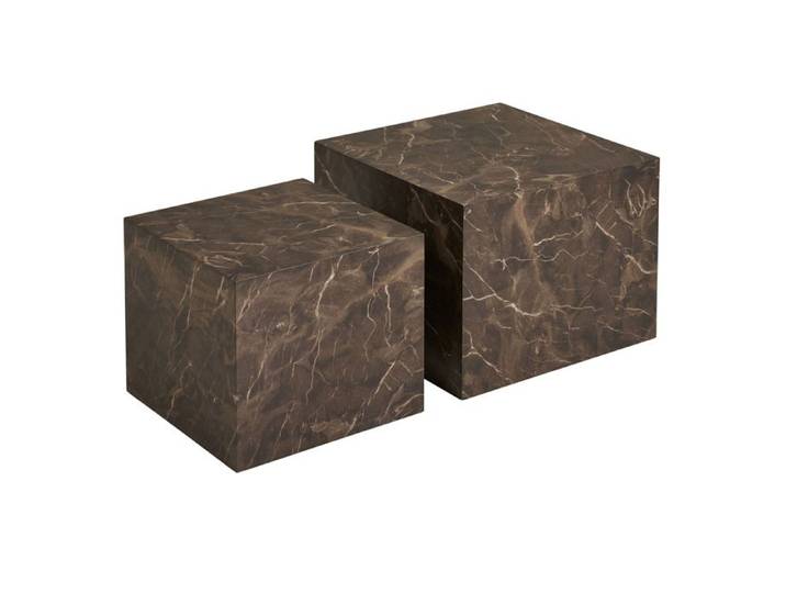 Lot de 2 tables basses Prague carrées effet marbre marron - Réf. VK8681847497349