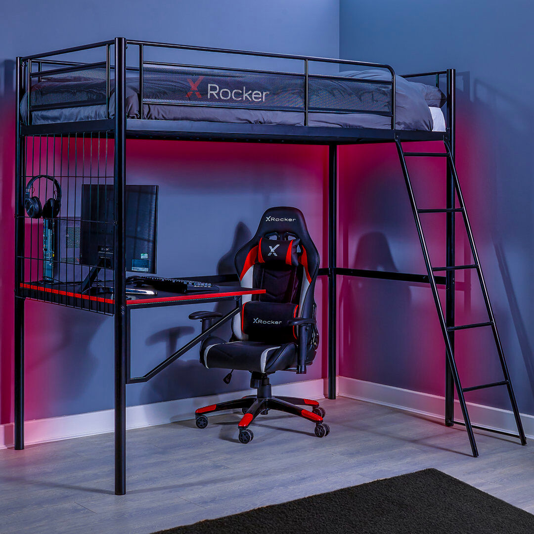 X Rocker Icarus XL High Sleeper Loft Gaming Bed with Built-in-Desk Black EU Toddler - 80 x 160 cm;UK Single - DE 90 x 190 cm
