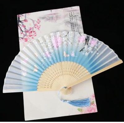 Inspired Living Retro Japanese Folding Fan Elegant Japanese Folding Fan For Women, Dance & Home Decor blue Butterfly