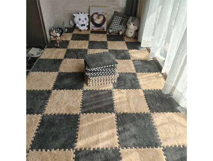 Schaumstoffmatten, Puzzle-Bodenmatte aus ineinandergreifendem Schaumstoff mit Rand, 30,5 x, cm, Mehrfarbig, mehrere Größen(Light Brown+Gray,50Pcs)