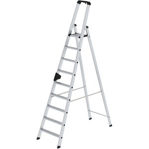 MUNK Stehleiter 40109, nivello-Leiterfüße, aus Aluminium, bis 150kg, mit 9 Stufen