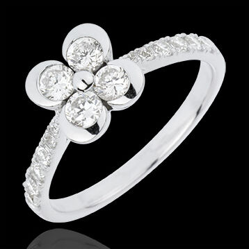 Edenly SolitÃ¤rring BlÃ¼te - Klee der Herzen Variation - 4 Diamanten