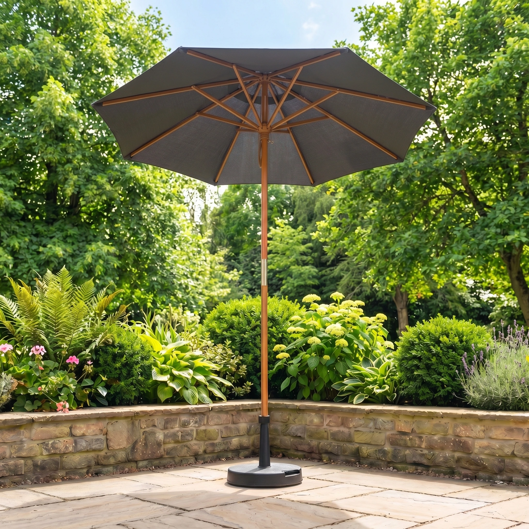 Harbour Lifestyle Kratos 2m Round Wooden Parasol in Grey
