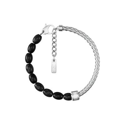 Armband DIESEL "Diesel Font", schwarz (edelstahlfarben, schwarz, schwarz), Armbänder, Damen, 21,3cm, Edelstahl, Armband, mit Lapislazuli oder Achat