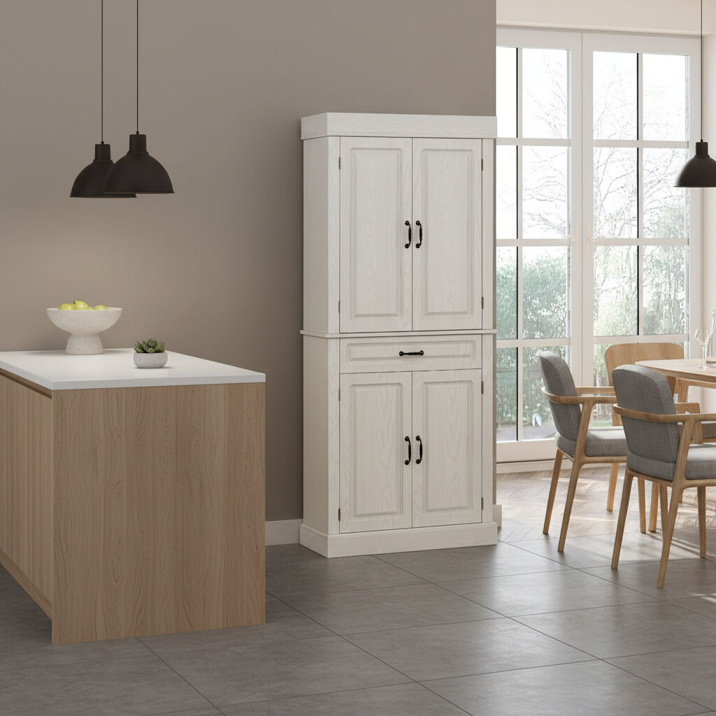 dechome 346v01 Credenza Cucina Alta Rustica Mobile Cucina 4 Ante 1 Cassetto Dimensioni 80x35x180 Colore Bianco