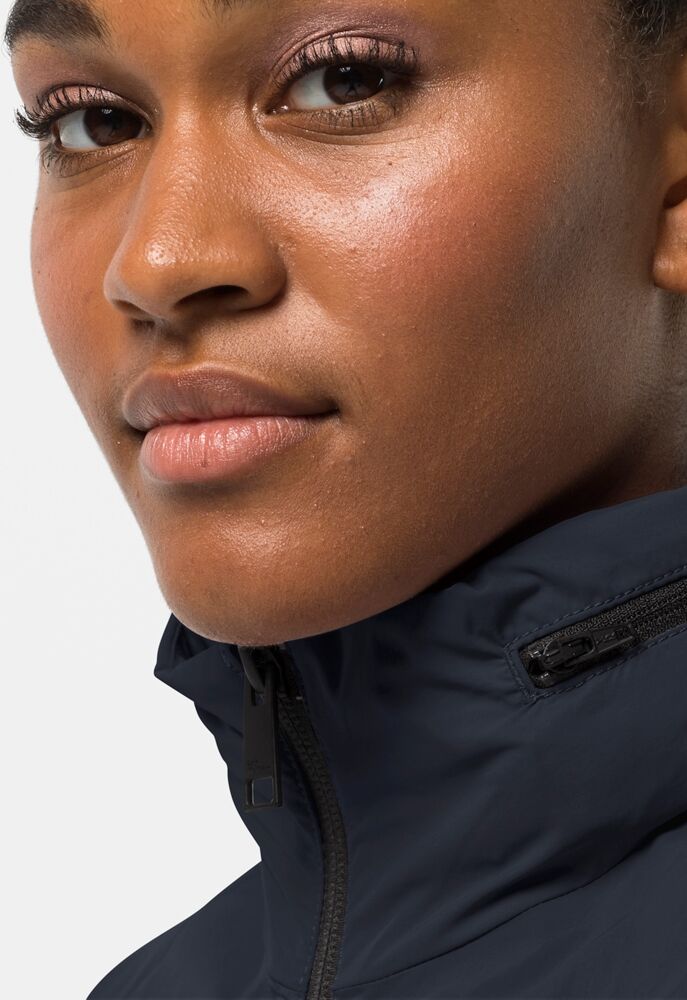 Regenmantel JACK WOLFSKIN "NORDEN PORT COAT W", Damen, Gr. XS (34), blau (night, blau), OBERSTOFF: 100% POLYAMID Futter: 100% POLYESTER, Mäntel Regenmantel night, blau XS (34)