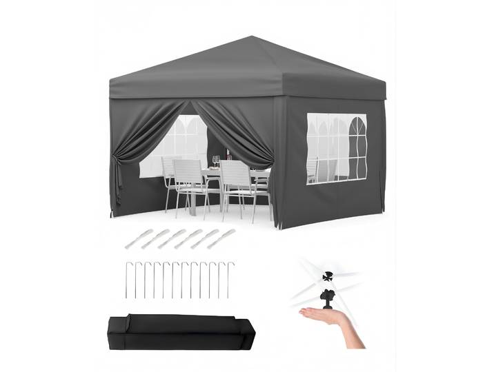 Tonnelle pliante 3x3m imperméable avec 4 parois latérales, idéale pour jardin, fête ou événement extérieur, protection solaire