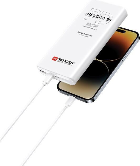 Skross Powerbank Reload 20 PD 100 W, 20000 mAh, wit - Compacte powerbank met Power Delivery en Quick Charge voor snelladen