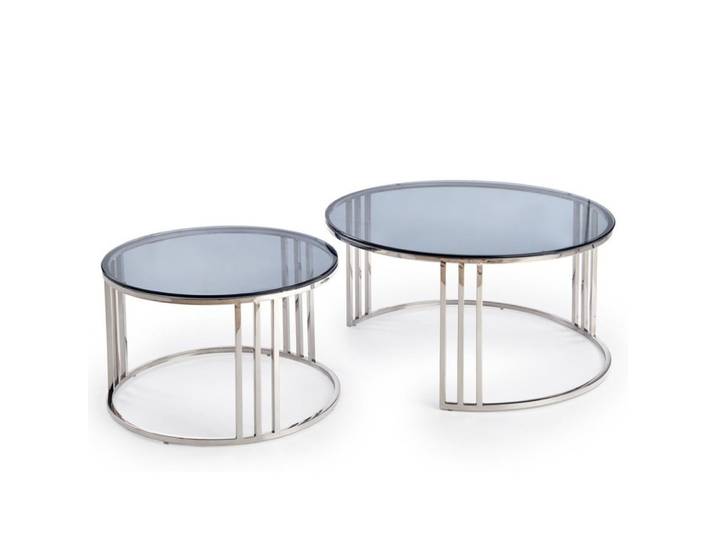 Ensemble de deux tables basses gigognes avec plateaux en verre
