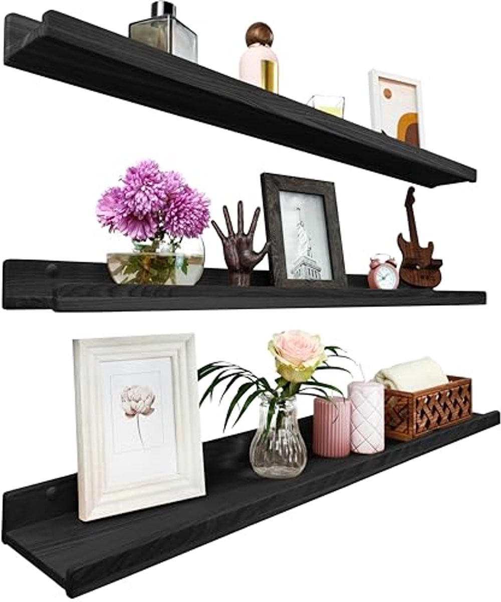 Set van 3 Zwarte Zwevende Wandplanken van 90 cm voor Badkamer, Woonkamer, Keuken en Slaapkamer
