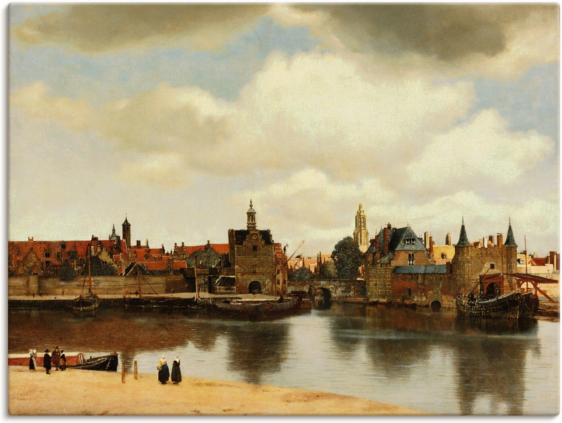 Leinwandbild ARTLAND "Ansicht der Stadt Delft. Um 1660", braun (farbe bild(er): braun), B:40cm H:30cm, Bilder, Leinwandbild, auf Holzrahmen gespannt farbe bild(er): braun B/H/T: 40cm x 30cm, Leinwandbild Niederlande Querformat, 1 Stk.