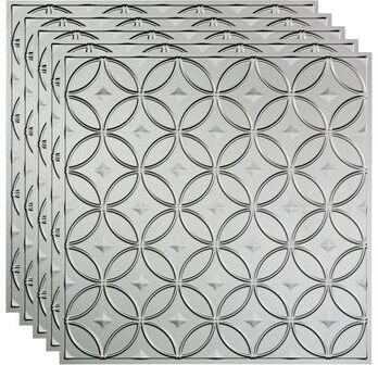FASÄDE Rings Decorative Vinyl 2ft x 2ft Lay in Ceiling Panel in Argent Silver (5 Pack)