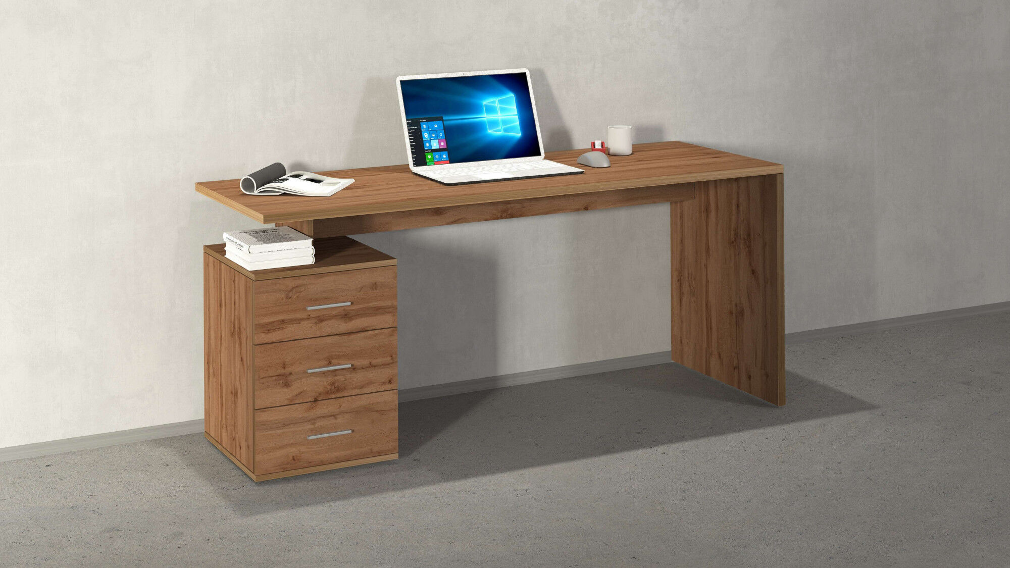 Schreibtisch HOME AFFAIRE "NEW SELINA", braun (wotan oak), B:160cm H:75cm T:60cm, Tische, Schreibtisch, hochwertiges ital. Design wotan oak B/H/T: 160cm x 75cm x 60cm, ohne Monitoraufsatz