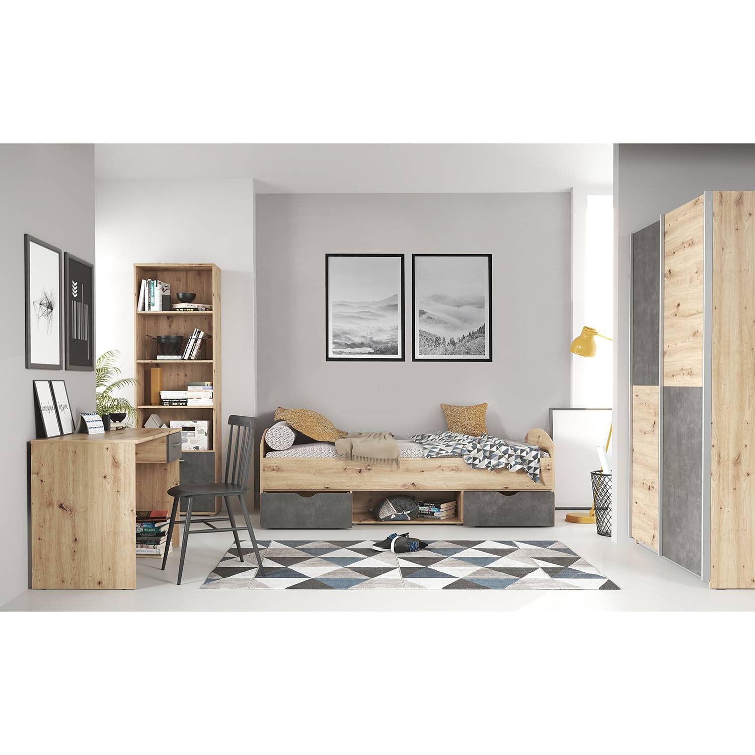 home24 Kinderkamerset Loup 7-delig bruin/grijs 90 x 190 cm