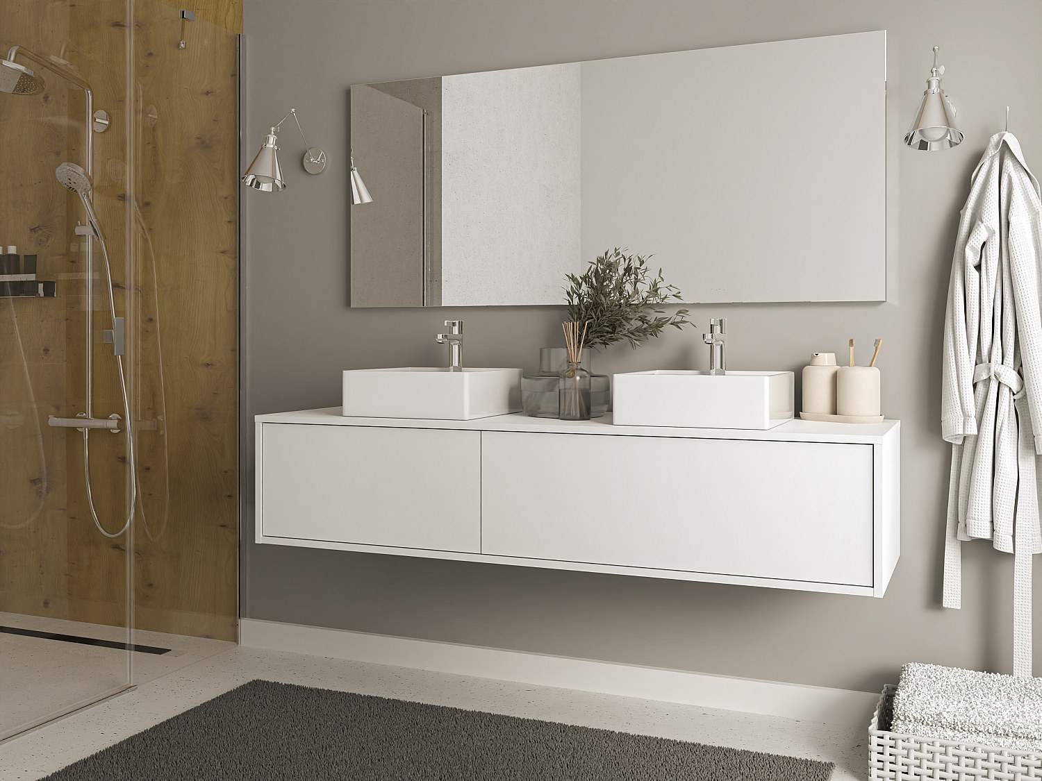 Vente-unique Waschbeckenunterschrank hängend - Weiß - 150 cm - ISAURE II 2583585