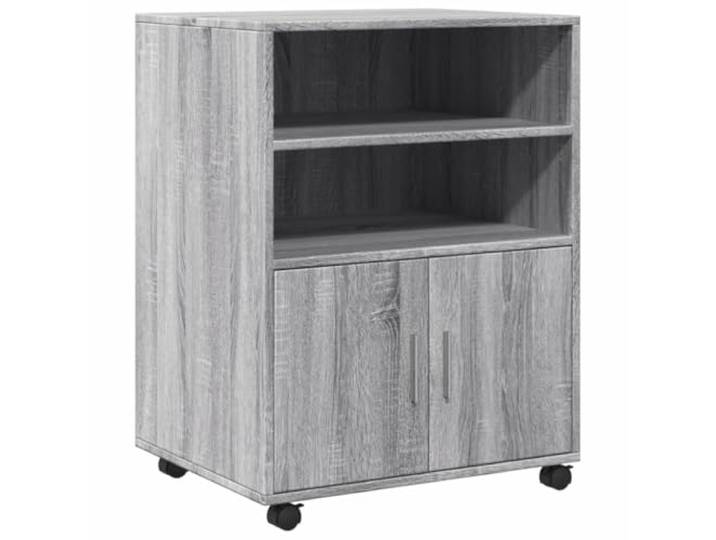 HGDFWRQW Rollschrank Grau Sonoma 60x48x81 cm Druckertisch mit Rollen Flexibler Beistellwagen mit Türfach und offenen Ablagen für Arbeitszimmer, Küche und Wohnzimmer.