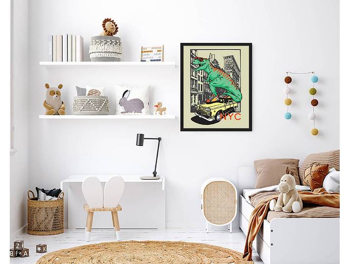 Tableau déco Cool Dino 43 x 53cm Multicolore