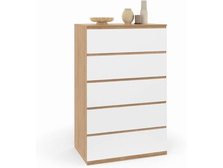 IDMarket Chiffonnier TOMI 5 tiroirs 60x40x100 cm Bois et Blanc Commode pour chambre ou bureau