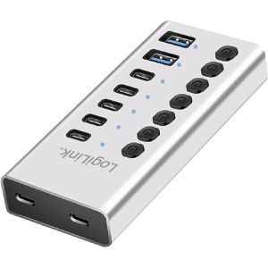 LogiLink USB-Hub UA0447, silber, mit Netzteil, 7 USB 3.0 Ports, Anschluss-Stecker USB-C & USB-A