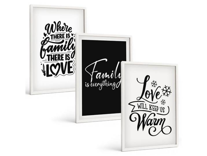 Tulup Bilder SET 3er Set - 40x60 cm Weißer Rahmen - Familie, Liebe, Wärme, Zuhause, Kunststoff, Rechteckig, 40x60 cm, Fotografie, Bilder & Rahmen, Bilder