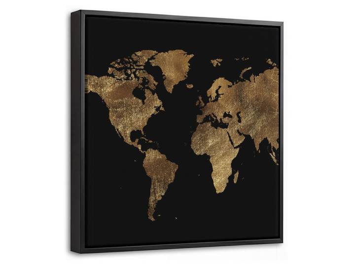 LEINWAND Bilder mit Rahmen - Weltkarte - Gold - Luxus - Erde - Schwarz - 20x20
