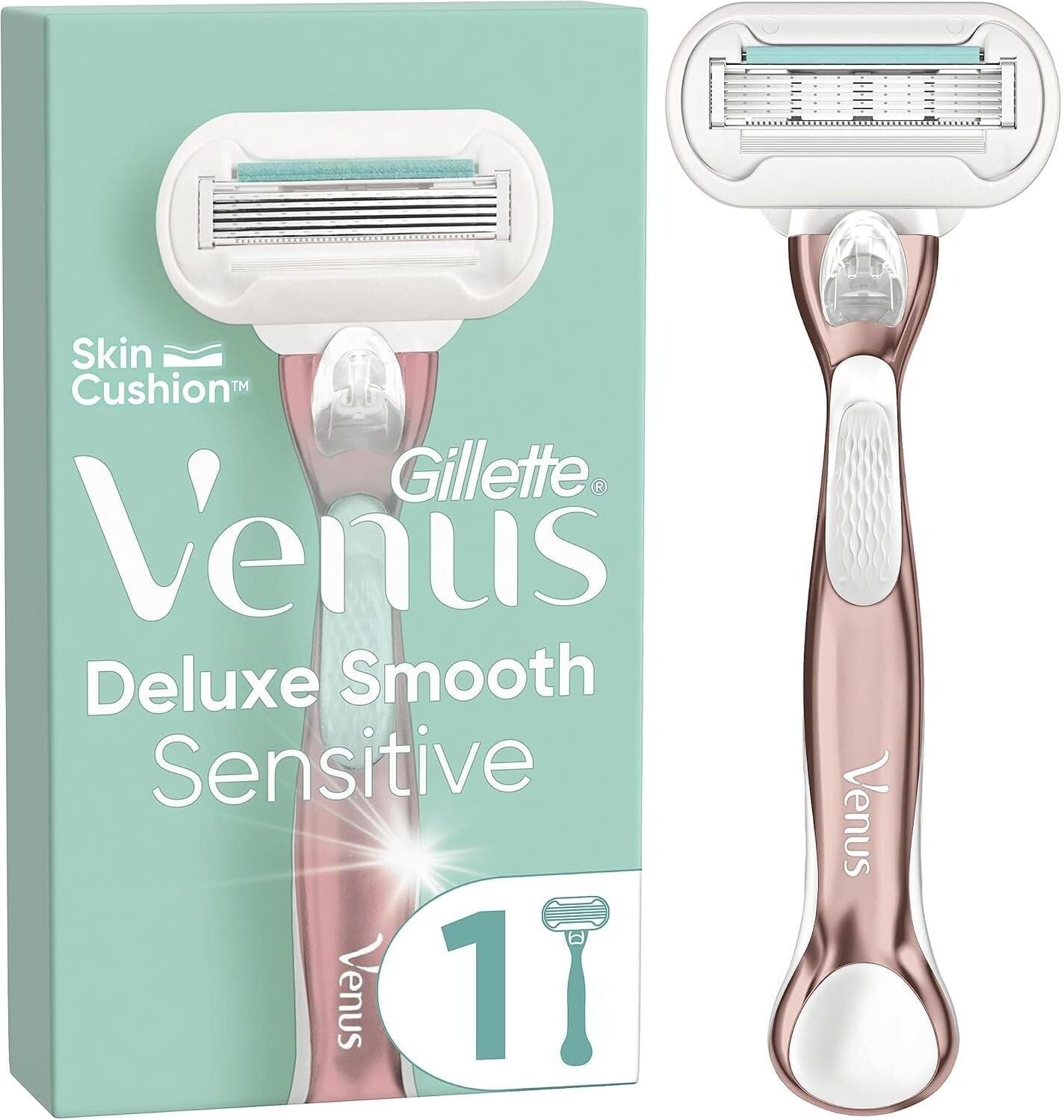 Gillette Venus Deluxe Smooth Sensitive RoseGold Women's Razor- 1 Blade, 5 Diamond‐Like Coated Blades