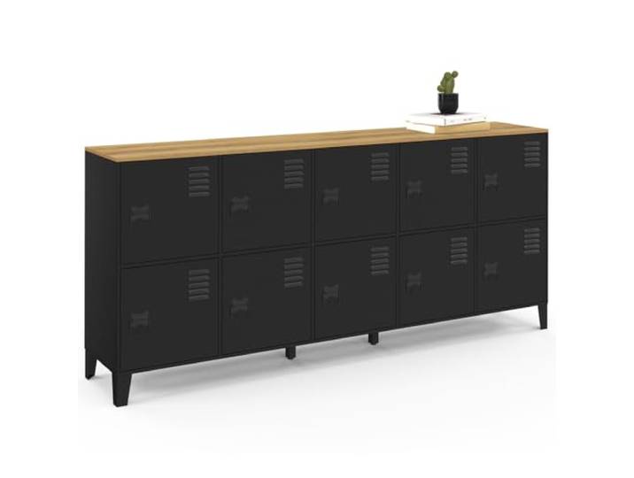 IDMarket - Sideboard Spind 180cm Ester 10 Türen aus schwarzem Metall Holzplatte Industriedesign