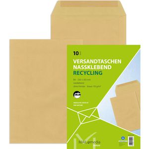 Mailmedia Versandtaschen braun, B4, ohne Fenster, nassklebend, aus Papier, 10 Stück