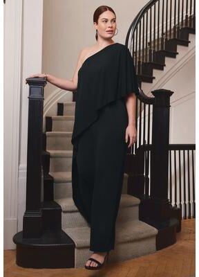 Plus Size Women's Audrey One Shoulder Jumpsuit by Avenue in Black (Size 16)
