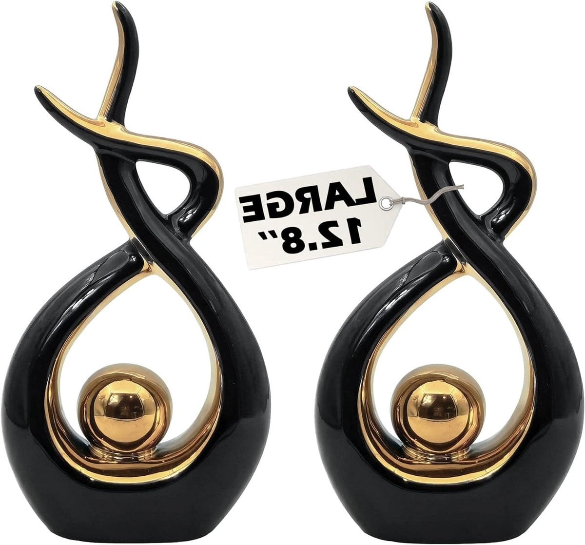 Keramische Beelden Set Abstracte Decoratie Zwart en Goud Hoogte: 32,5 cm