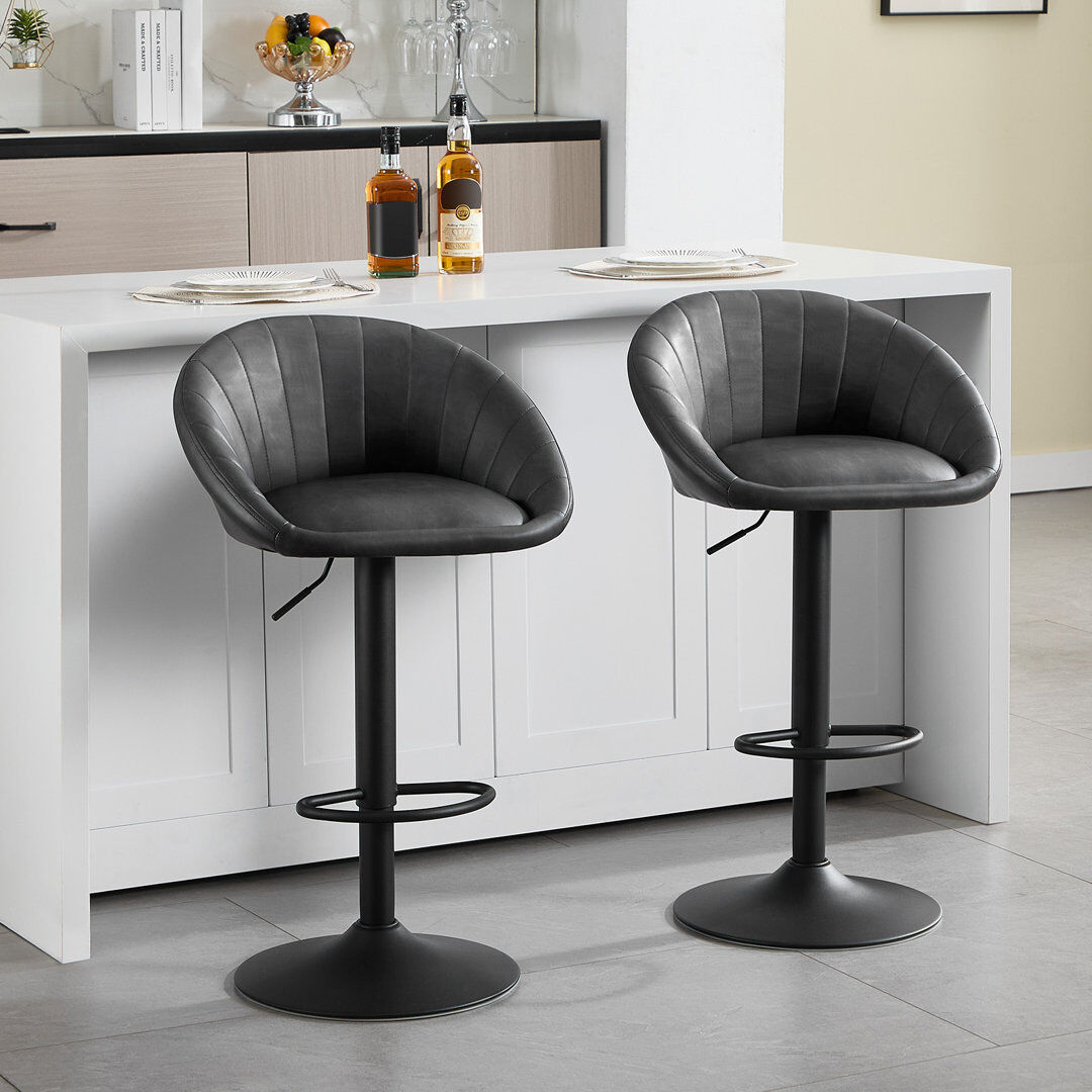 Borough Wharf Swivel Upholstered Adjustable Height Bar Stool Anthracite 2