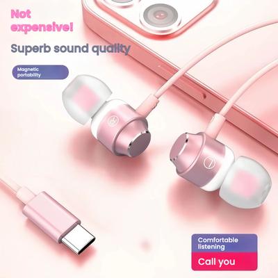 Inspire Essentials ClearSound Universal Wired Earbuds With Type C And Lightning Compatibility pink