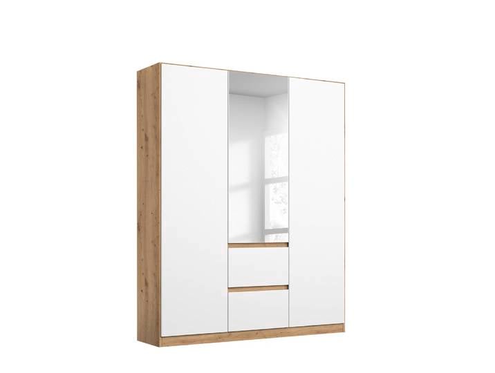 Kleiderschrank Drehtürenschrank Nidda , 3-türig , mit Spiegel , Alpinweiß / Eiche Artisan