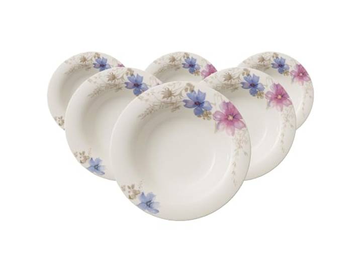 Villeroy & Boch Mariefleur Gris Basic Suppenteller 6er Set, 23 cm, Weiß/Bunt, Tiefer Teller für Suppen & Eintöpfe, Spülmaschinenfest, Mikrowellensicher, Suppenschüssel, Geschirr, Premium Porzellan