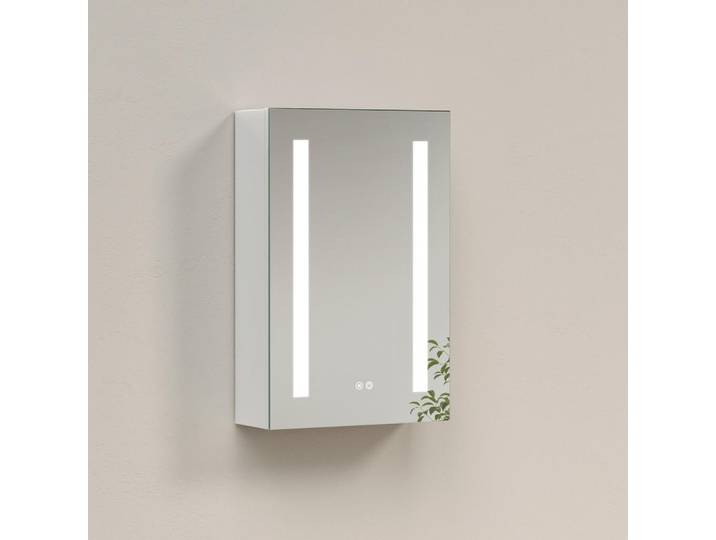Emke Spiegelschrank mit Beleuchtung silberweiß 60/40/14,5, Weiß, Glas, Metall, Rechteckig, 40x60x14.5 cm, Badezimmer, Badezimmerspiegel, Spiegelschränke