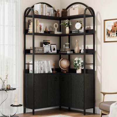 Garvee "6-Tier L-Shaped Corner Dining Table Bookcase with Cabinet – 74"" Tall Arched Storage, Adjustable Feet, Anti-Tip"