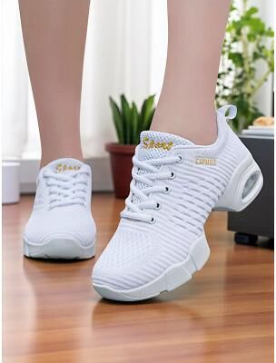 LightInthebox Women's White Jazz Dance Sneakers - Breathable Lace-Up Shoes for Practice, Performance Fitness Dance Classes