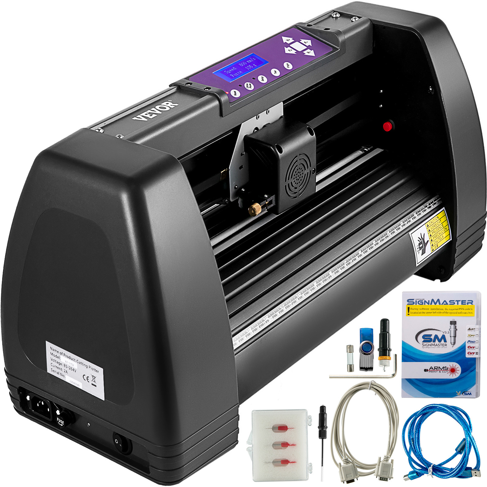 VEVOR vinyl snijplotter 375 mm met Signmaster software en 3 messen, zwart