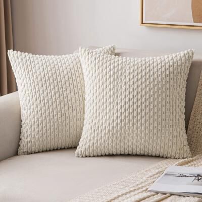 Perfect Picks Market Boho Striped Corduroy Throw Pillow Cover Farmhouse Decorative Cushion Cover white 17.72 17.72 In