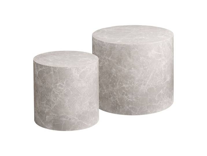 Lot de 2 tables basses Prague rondes effet marbre beige - Réf. VK8681847497332