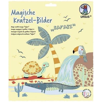 URSUS Kinder-Bastelsets Magische Kratzel-Bilder Safari, 4er Set