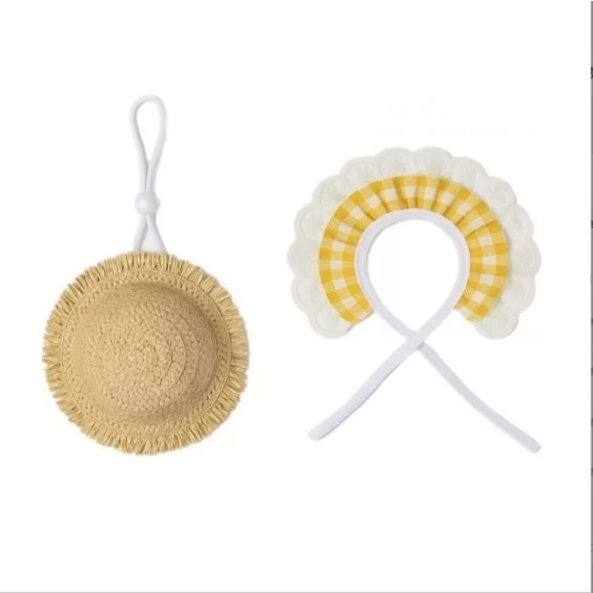 INF Pastorales Gänse-Outfit mit Strohhut und Spitzenlätzchen – Gelbes Polyester-Gartendekor für Cottagecore-Displays