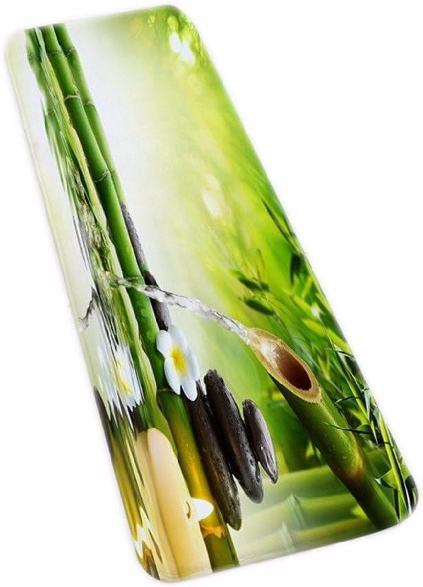 Groene bamboe badmat set met antislip onderkant voor in de badkamer of keuken, 40 x 120 cm
